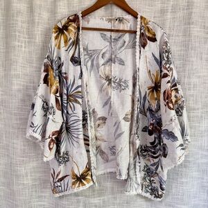 Francesca Bettini Made in Italy 100% Linen Open Floral Kimono Jacket